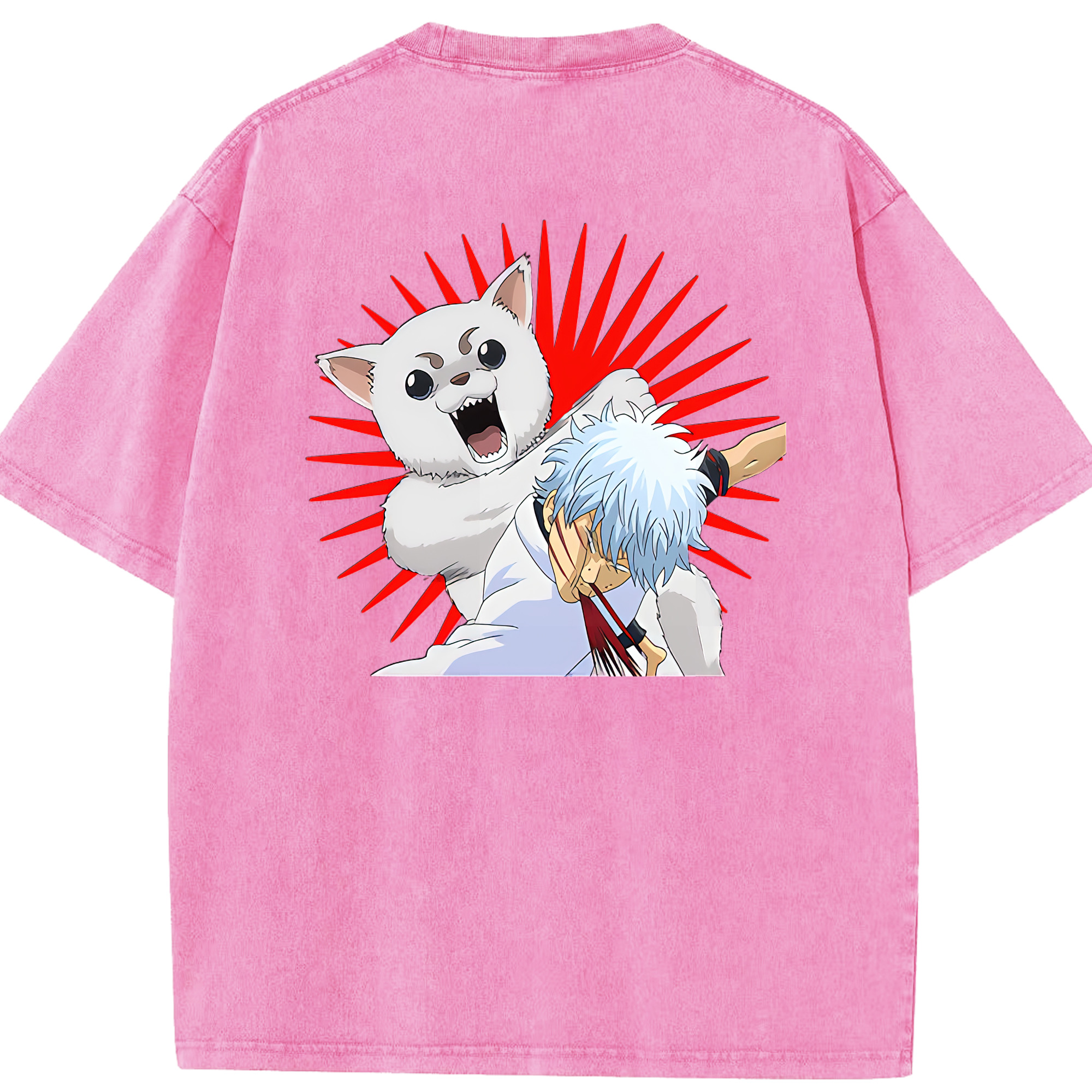（画像用） ぎんたま 坂田銀時（さかたぎんとき） 神楽 志村新八（しむら しんぱち） GINTAMA Sakata Gintoki Kagura Shimura Shinpachi 綿100% ヴィンテージ風 半袖Tシャツ（背面プリント）